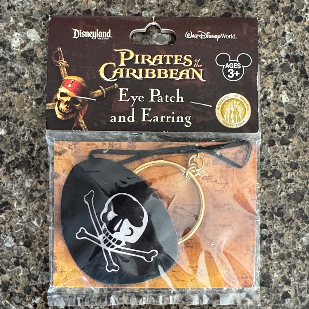 Classic Authentic Disney World Pirates of the Caribbean Eye Patch & Earring Set